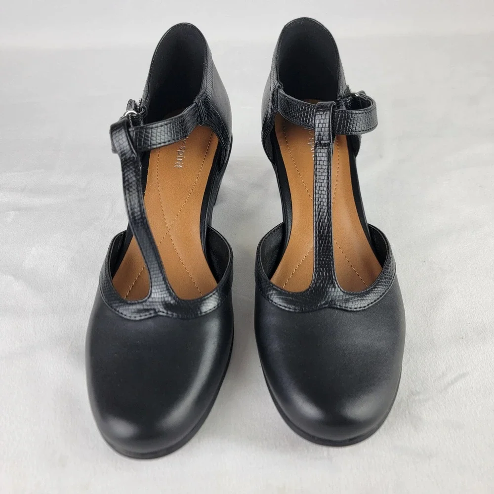 Easy Spirit Cara Black T-Strap Pumps Womens 6.5 M Round Toe Comfort Heels NEW